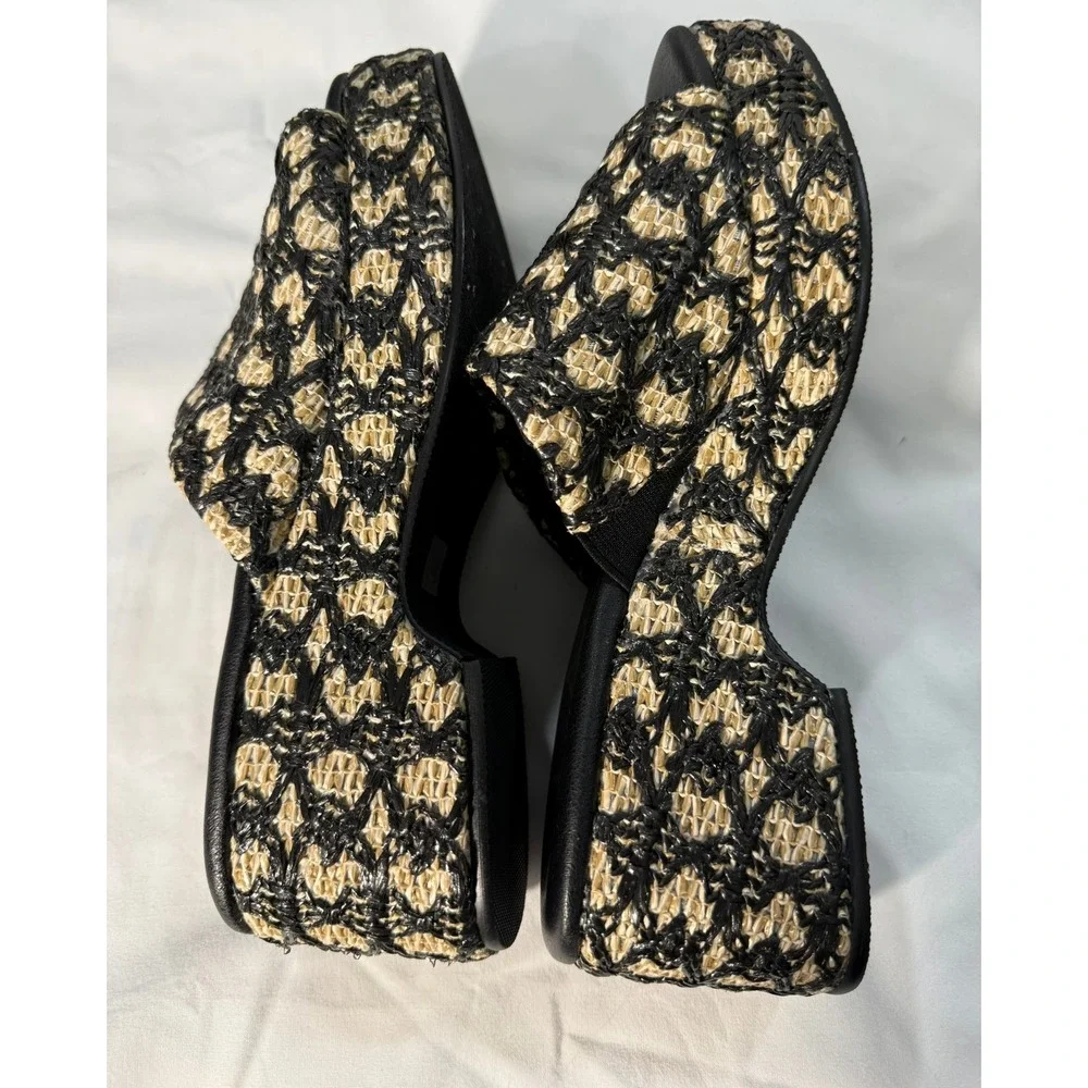 Beach by Matisse Womens 8M Platform Slide Sandals Black Natural Woven Raffia
